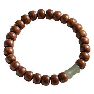 Buddha Gift Natural Abelia Biflora Wood Hetian Jade Bamboo Bead Warding Off Evil Spirits Bracelet