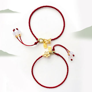 Buddha Gift Handmade Peach Blossom Rosette Bow Knot Fu Character Charm Luck Fortune Red Rope Bracelet