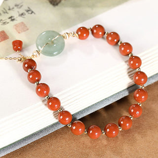 Buddha Gift 14k Gold Filled Jade Red Agate Peace Buckle Copper Coin Gourd Confidence Bracelet