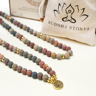 Buddha Gift 108 Mala Beads Picasso Jasper Stone Courage Energy Bracelet