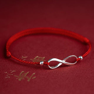 Buddha Gift 925 Sterling Silver Endless Knot Protection Luck Red String Bracelet Anklet