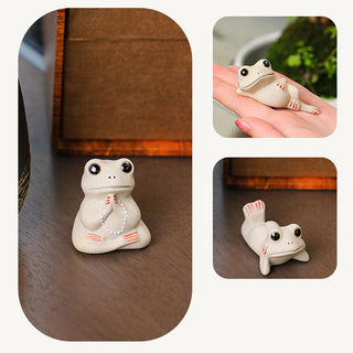 Buddha Gift Mini Small Praying Frog Ceramic Wealth Prosperity Home Tea Pet Figurine Decoration