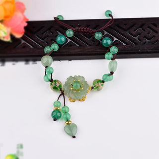 Buddha Gift Natural Green Jade Luck Dangling Flower Bracelet