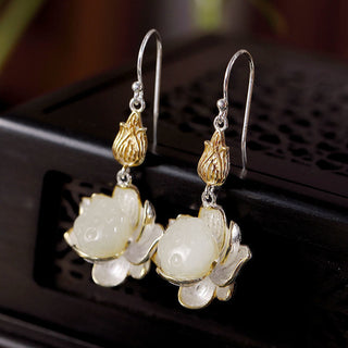 Buddha Gift White Jade Protection Harmony Drop Earrings