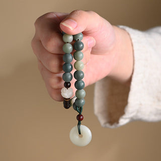 Buddha Gift Cyan Bodhi Seed Lotus Jade Peace Buckle Wisdom Double Wrap Bracelet