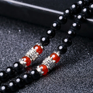 Buddha Gift 108 Beads Natural Black Obsidian Tiger Eye Mala Bracelet