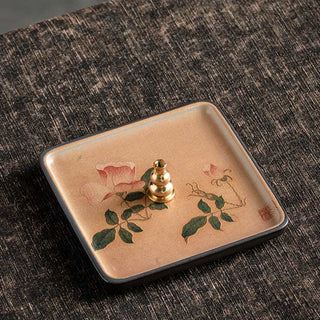 Buddha Gift Mountain Lake Flower Leaf Healing Ceramic Plate Tray Stick Incense Burner Decoration