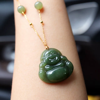 Buddha Gift Laughing Buddha Hetian Jade Luck Necklace Bead Chain Pendant