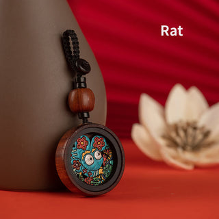 Buddha Gift Year Of The Dragon Hand Painted Chinese Zodiac Rosewood Carved Calm Key Chain