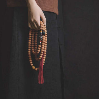 Buddha Gift 108 Mala Beads Bodhi Seed Dzi Bead Peace Tassel Bracelet