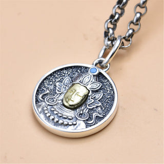 Buddha Gift 925 Sterling Silver Green Tara Double Dorje Vajra Protection Necklace Pendant