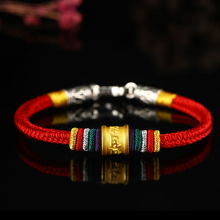 Buddha Gift Tibet 999 Gold Om Mani Padme Hum Handmade Eight Thread Peace Knot Luck Bracelet
