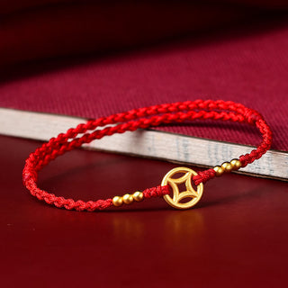 Buddha Gift Copper Coin Strength Braided String Bracelet Anklet