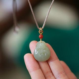 Buddha Gift Laughing Buddha Hetian Jade Wealth Prosperity String Necklace Pendant