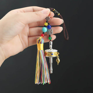 Buddha Gift Tibet Om Mani Padme Hum Prayer Wheel Tassel Bag Car Hanging Decoration