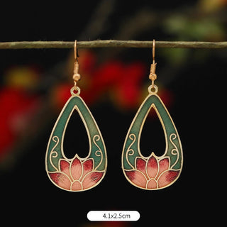Buddha Gift Lotus Butterfly Flower Alloy Copper Enlightenment Drop Earrings