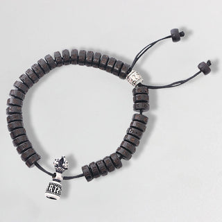 Buddha Gift Tibet Coconut Shell Carved Om Mani Padme Hum Dorje Vajra Bell Happiness String Bracelet