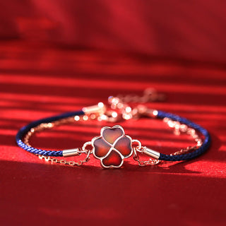 Buddha Gift 925 Sterling Silver Color-changing Four Leaf Clover Luck Protection Red String Bracelet