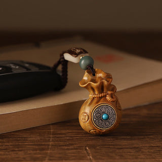 Buddha Gift Small Leaf Red Sandalwood Green Sandalwood Money Bag Om Mani Padme Hum Rotatable Protection Hanging Decoration