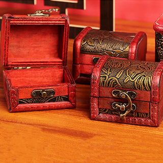 Buddha Gift Retro Small Wood Jewelry Box Lotus Golden Grape Copper Coin Daffodil Grass Flower Jewelry Storage Box