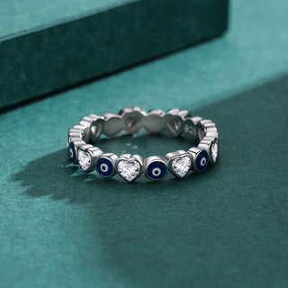 Buddha Gift 925 Sterling Silver Evil Eye Love Heart Zircon Blessing Ring