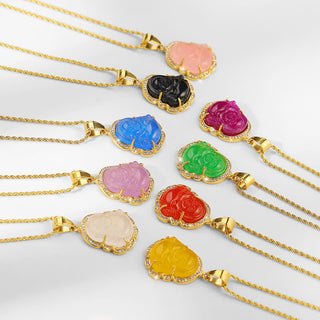 Buddha Gift 18K Gold Filled Laughing Buddha Jade Luck Necklace Chain Pendant
