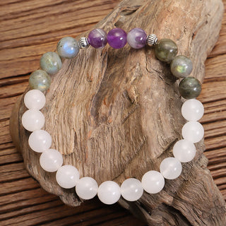 Buddha Gift 108 Mala Beads White Agate Amethyst Black Glitter Stone Protection Bracelet