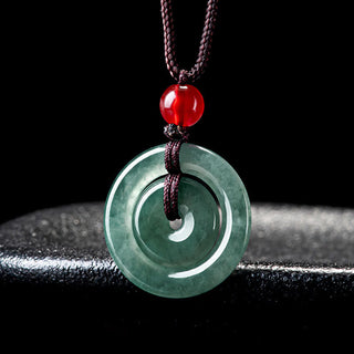 Buddha Gift Green Jade Double Peace Buckle Abundance Necklace Pendant