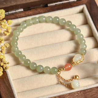 Buddha Gift 925 Sterling Silver Hetian Jade Gourd Lotus Abundance Luck Bracelet