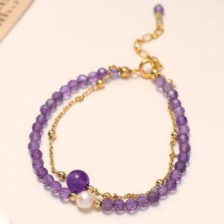 Buddha Gift 14K Gold Plated Amethyst Crystal Healing Double Layer Chain Bracelet