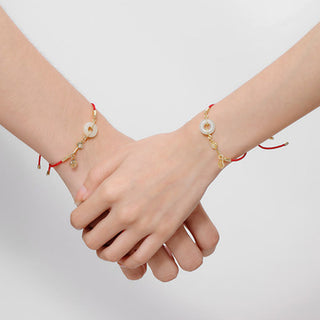 Buddha Gift 18K Gold Plated Hetian Jade Peace Buckle Fu Character Luck Red Rope Bracelet