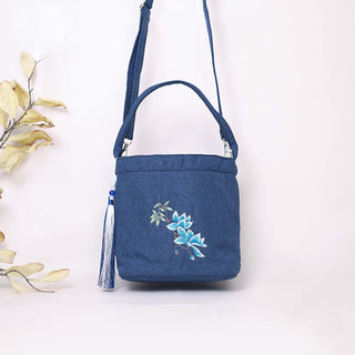 Buddha Gift Embroidery Wisteria Plum Lotus Cherry Blossom Cotton Linen Canvas Tote Crossbody Bag Shoulder Bag Handbag
