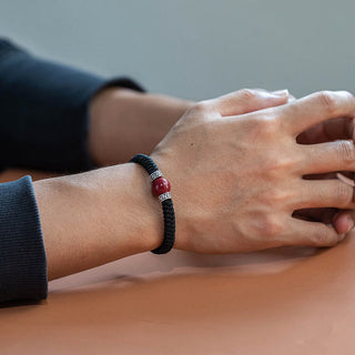 Buddha Gift 925 Sterling Silver Natural Cinnabar Bead Calm Handmade Braided String Bracelet