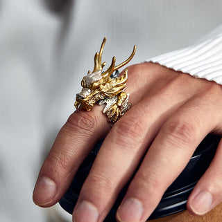 Buddha Gift 925 Sterling Silver Dragon Luck Success Protection Adjustable Ring Pendant