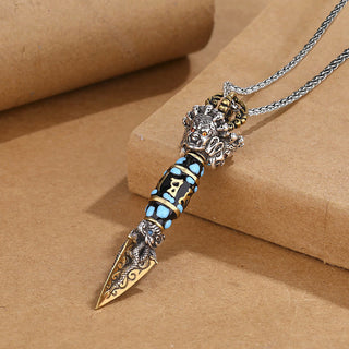 Buddha Gift Tibet Om Mani Padme Hum Dzi Bead Dorje Vajra Pattern Wealth Rotatable Necklace Pendant