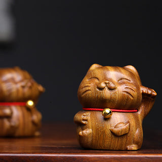 Buddha Gift Green Sandalwood Small Mini Cute Lucky Cat Peace Decorations