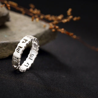 Buddha Gift Tibetan 925 Sterling Silver Om Mani Padme Hum Peace Hollow Ring