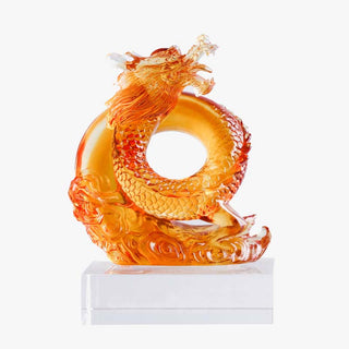 Buddha Gift Year of the Dragon Handmade Chinese Zodiac Yellow Dragon Liuli Crystal Art Piece Protection Home Office Decoration