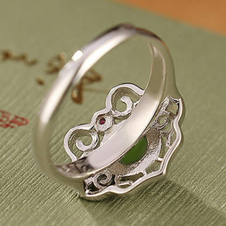 Buddha Gift 925 Sterling Silver Natural Hetian Cyan Jade Hollow Design Luck Ring Earrings Set