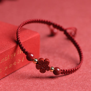 Buddha Gift Four Leaf Clover Five-petal Flower Cinnabar Blessing Red String Bracelet