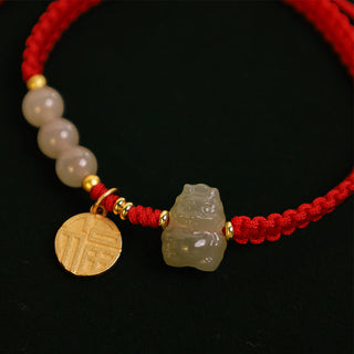 ❗❗❗A Flash Sale- Buddha Gift Year of the Dragon 925 Sterling Silver Hetian Jade Fu Character Luck Bracelet