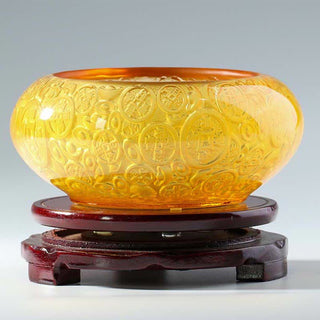 Buddha Gift Handmade Liuli Crystal Treasure Bowl Ingots Art Piece Home Decoration
