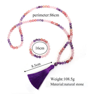Buddha Gift 108 Mala Beads Amethyst Rose Quartz Spiritual Healing Tassel Bracelet