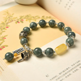 Buddha Gift 925 Sterling Silver Cyan Jade Amber Abacus Lucky Cat Success Bracelet