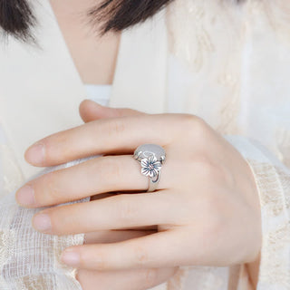 Buddha Gift 990 Sterling Silver Natural Chalcedony Plum Positive Harmony Ring