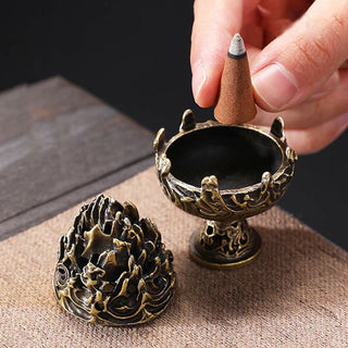 Buddha Gift Tibetan Mini Mountain Pattern Meditation Copper Alloy Incense Burner