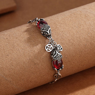 Buddha Gift Garnet Double PiXiu Copper Coin Protection Chain Bracelet