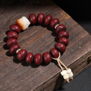 Buddha Gift Tibet Bodhi Seed Dzi Bead Dancing Lion Luck Bracelet Wrist Mala
