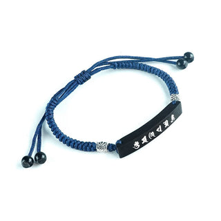 Buddha Gift Buddhism Six True Words Wood Ebony Wood Silver Inlaid Protection Bracelet