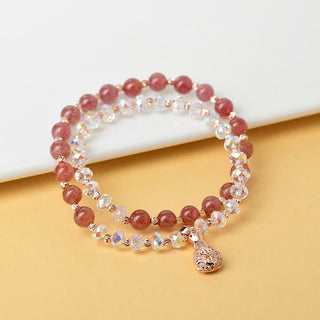 Buddha Gift Strawberry Quartz White Crystal Money Bag Charm Positive Bracelet